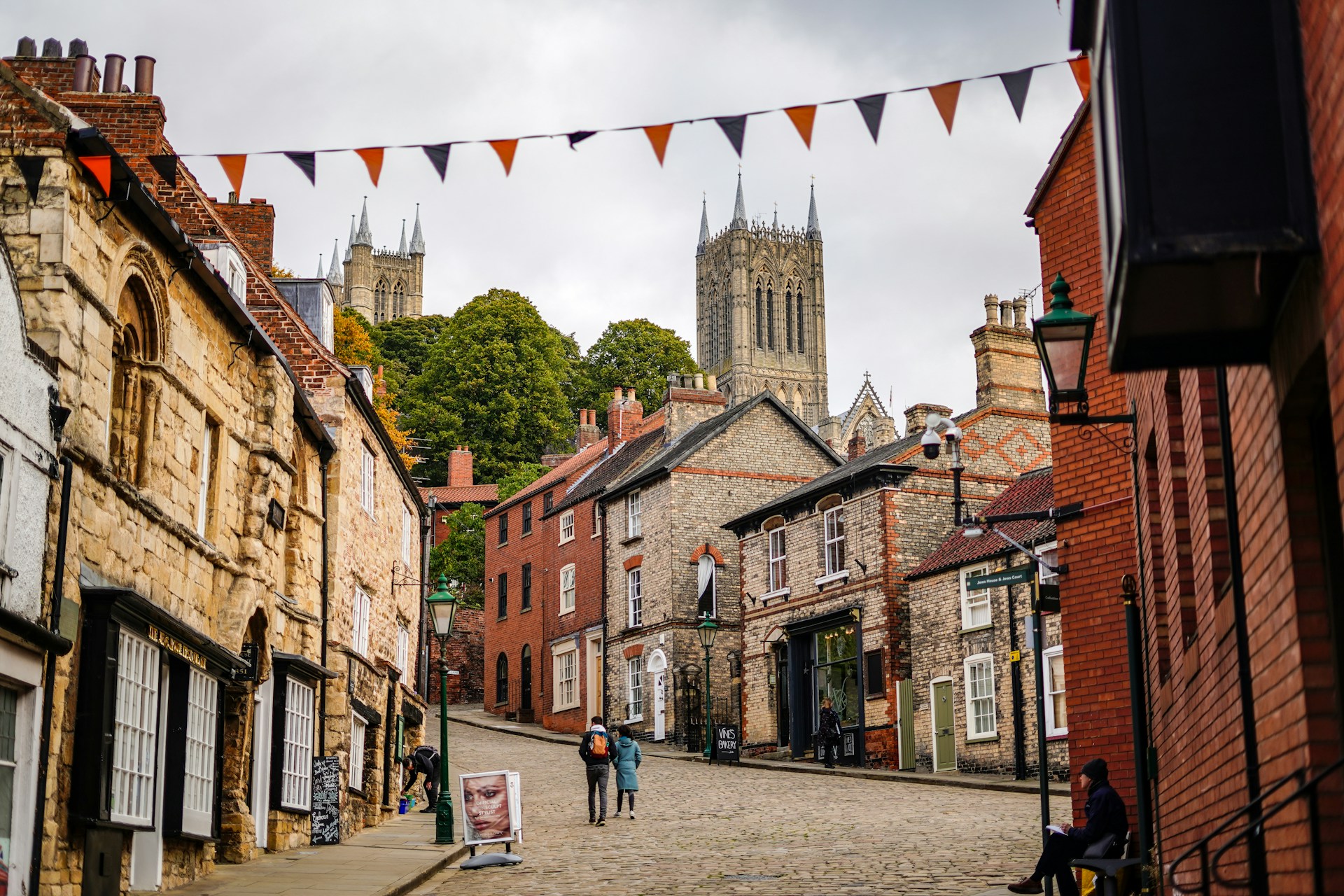 A view of Lincoln Cathedral from the street just below Steep Hill.