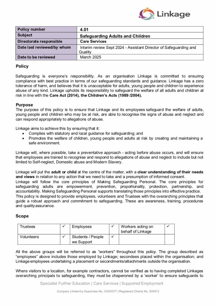 4 01 Safeguarding Adults And Children Policy