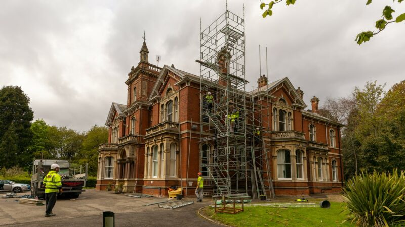 Construction beginning at Weelsby Hall, the scaffolding is up.